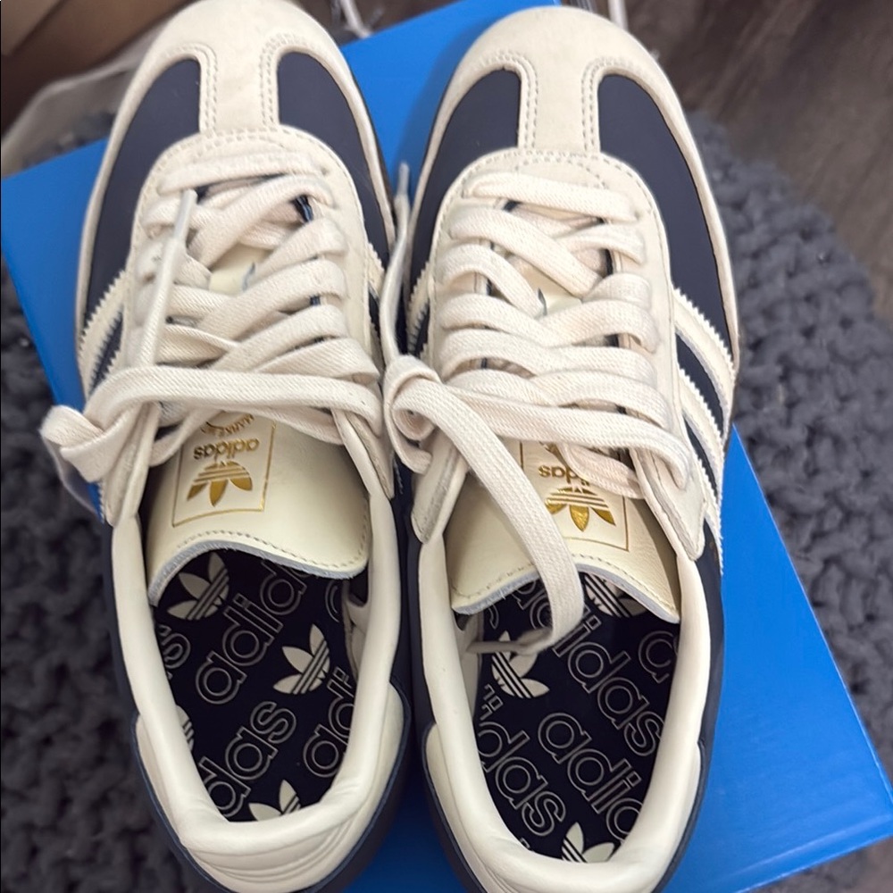 Adidas Cream and navy Women's Sneakers